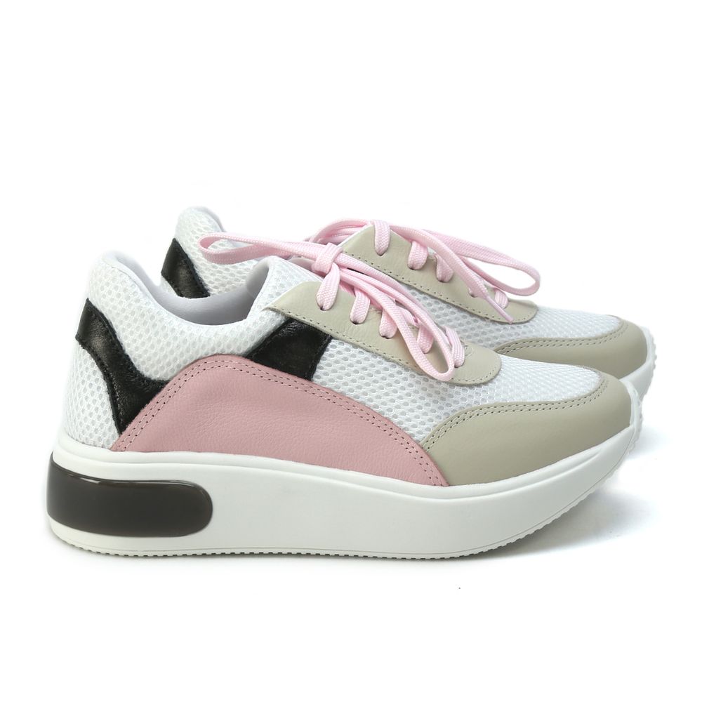 tenis branco rosa e preto