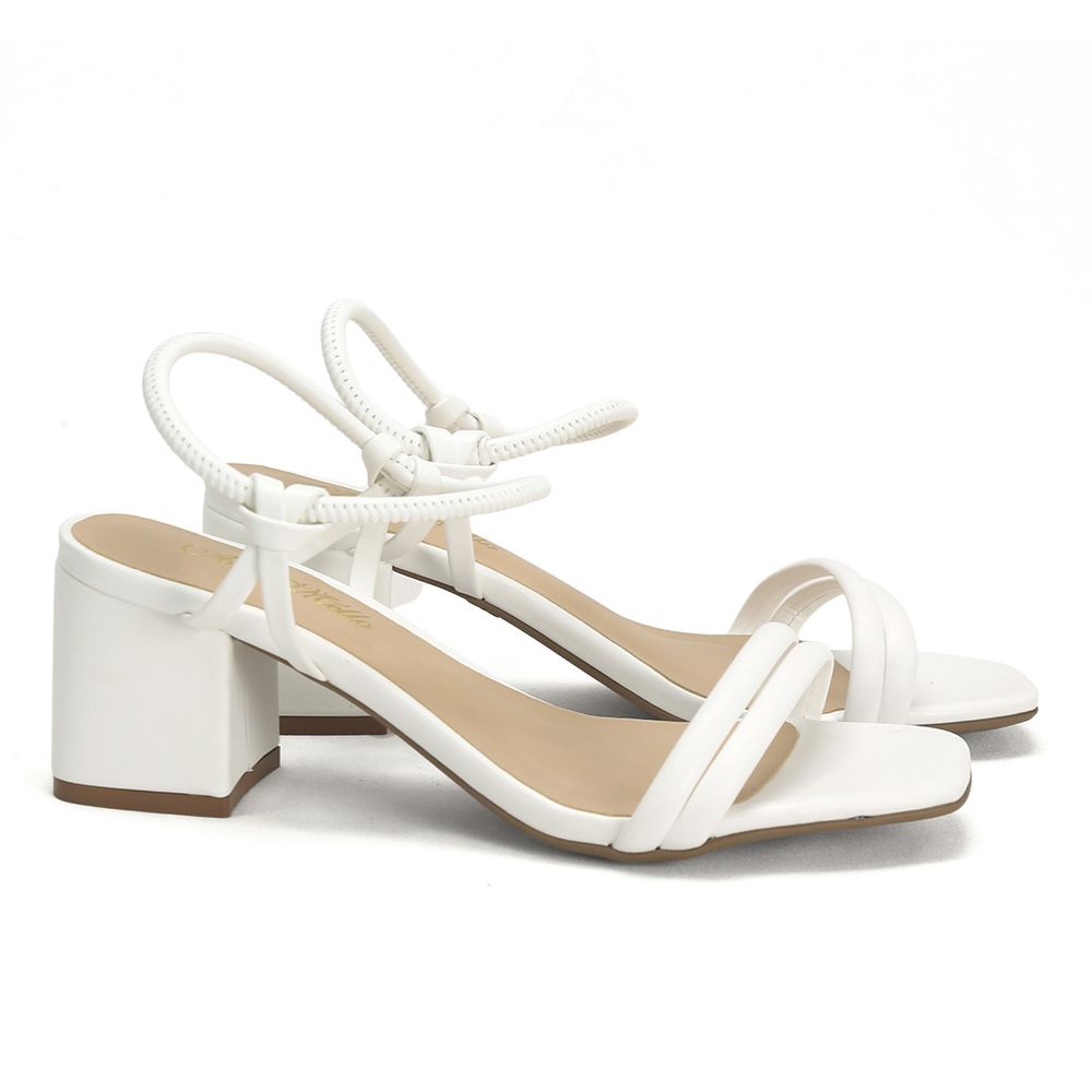 Sandália branca com tiras \u0026 salto grosso - anamello